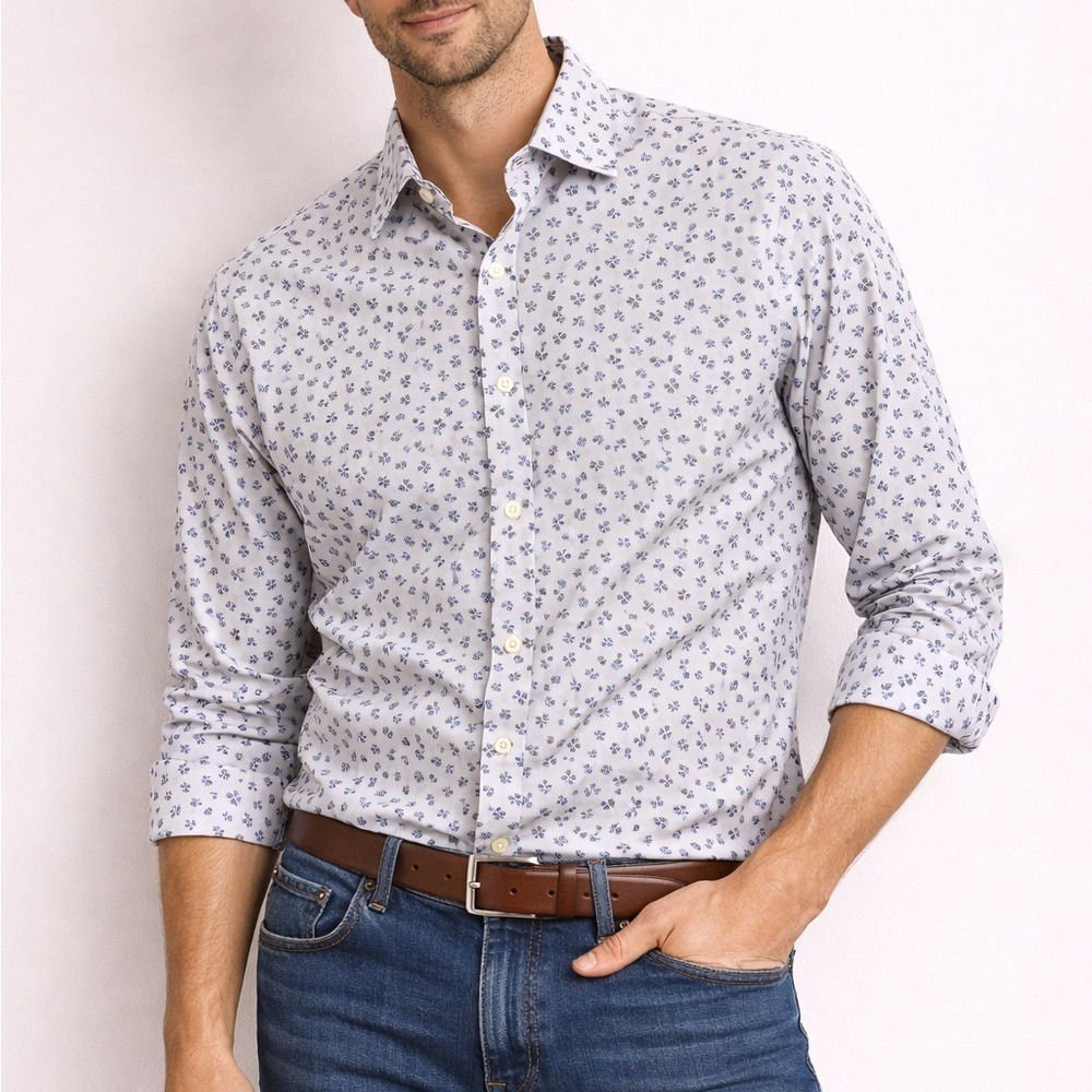 Paul Smith White Shirt with Blue Floral Pattern